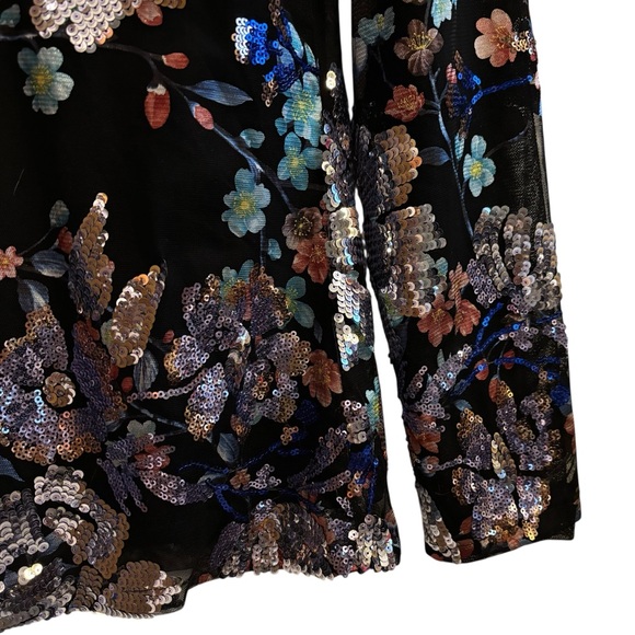 Boston Proper Floral Sequin Elegant Event Long Sleeve Top Medium - Picture 3 of 8